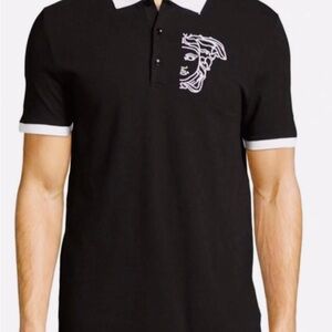 Versace Black Polo Shirt with White Accents
